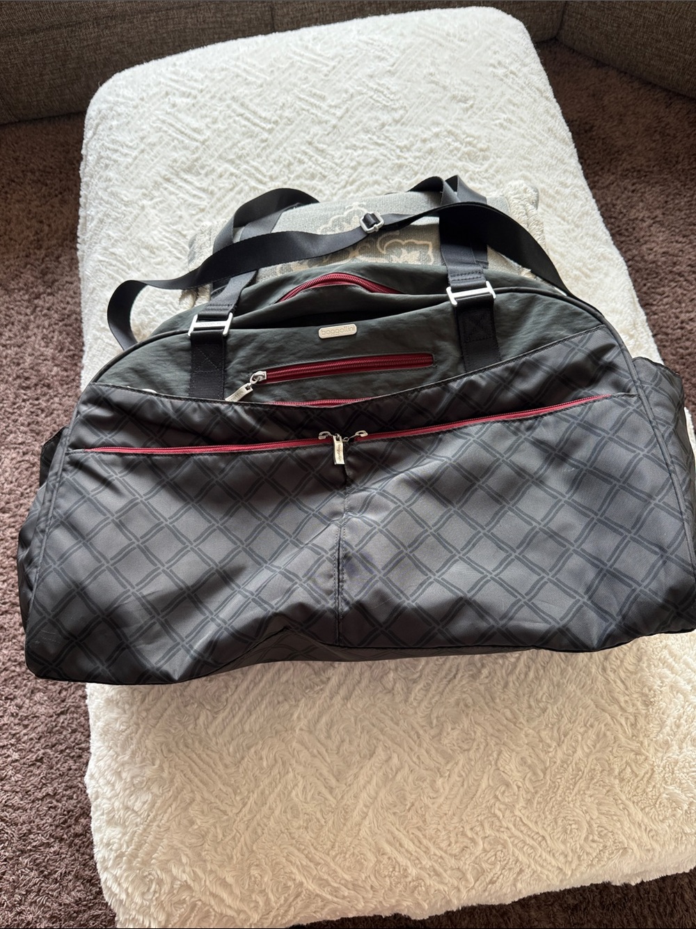 Baggallini Black Travel Duffel Bag with Red Trim